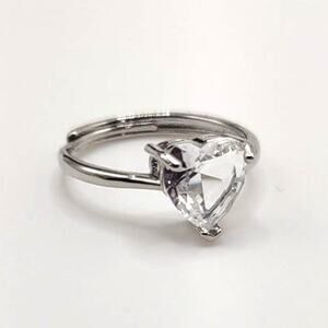 Heart Ring White Lab Diamond 925 Sterling Silver Adjustable Valentines Gift NEW